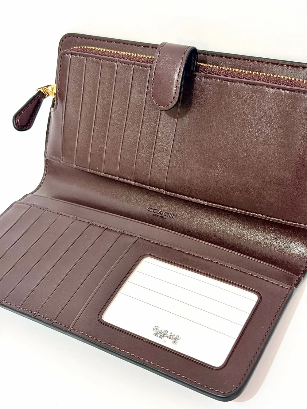 Coach Smooth Leather Skinny Zip Vintage Kiss-lock Wallet in Oxblood/Gold Hardw